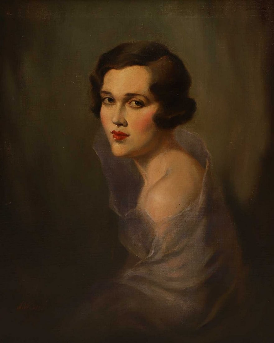 Maximilian Aurel Rasko (Hungarian-American, 1884-1961) Portrait of a young woman: Maximilian Aurel Rasko (Hungarian-American, 1884-1961) Portrait of a young woman signed 'M A Rasko' l.l., oil on canvas (66 x 56cm; framed 80 x 68cm) Condition Report: Unlined. Craquelure in places. A