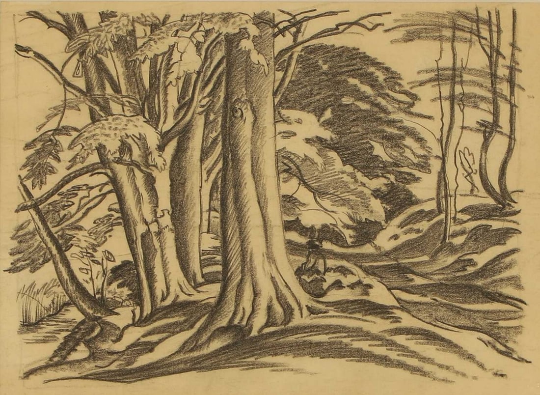 ▲ Ethelbert White (British, 1891-1972) A wooded landscape with a seated figure (1 of 3)