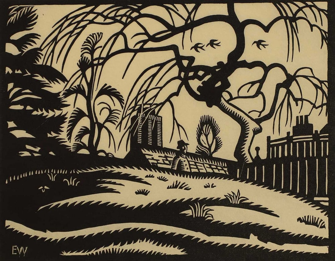 ▲ Ethelbert White (British, 1891-1972) 'The Weeping Ash', 1920, and 'The Hamlet', 1920: ▲ Ethelbert White (British, 1891-1972) 'The Weeping Ash', 1920, and 'The Hamlet', 1920 two woodcuts, the first signed with initials in the plate, numbered 28/30 l.r. (each sheet 20 x 27cm; unfra