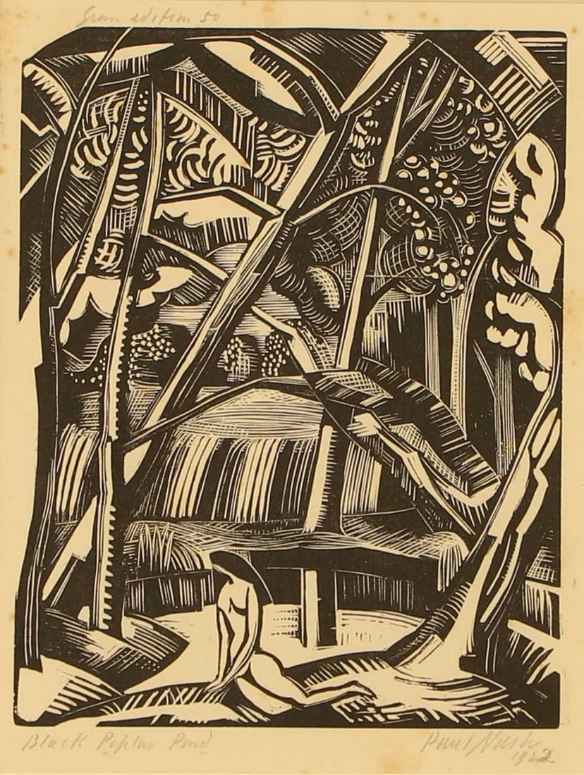 Paul Nash (British, 1889-1946) 'Black Poplar Pond' (1 of 3)
