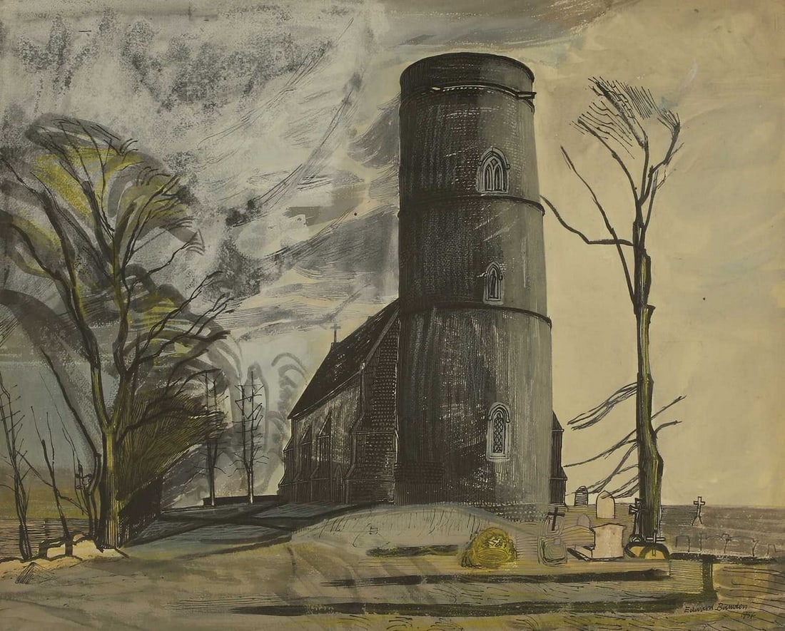 ▲ Edward Bawden RA (British, 1903-1989) St Peter and St Paul, Bardfield Saling: ▲ Edward Bawden RA (British, 1903-1989) St Peter and St Paul, Bardfield Saling signed and dated 'Edward Bawden/1954' l.r., pen and ink, watercolour and gouache (45 x 56cm; framed 64 x 75cm) Prov