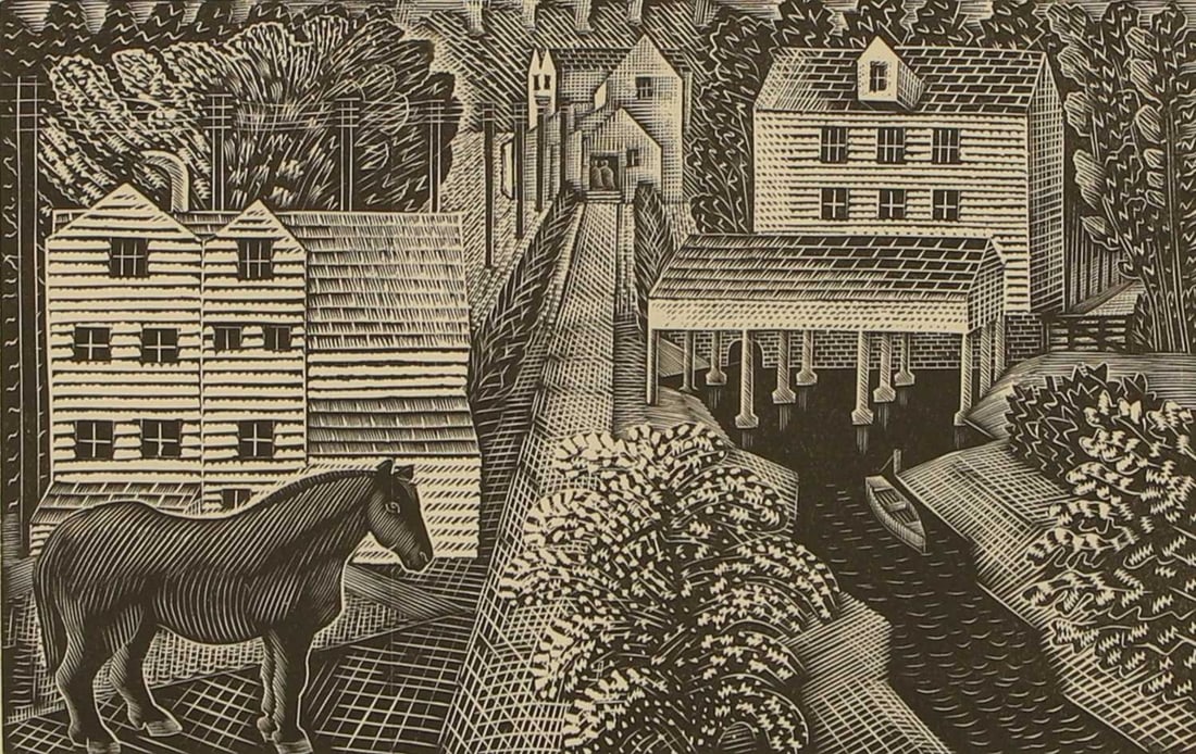 Eric Ravilious (British, 1903-1942) 'Hull's Mill': Eric Ravilious (British, 1903-1942) 'Hull's Mill' wood engraving, numbered 145/150 from the edition printed from the original block by Ian Mortimer, published by Merivale Editions and Jennings Fine Ar