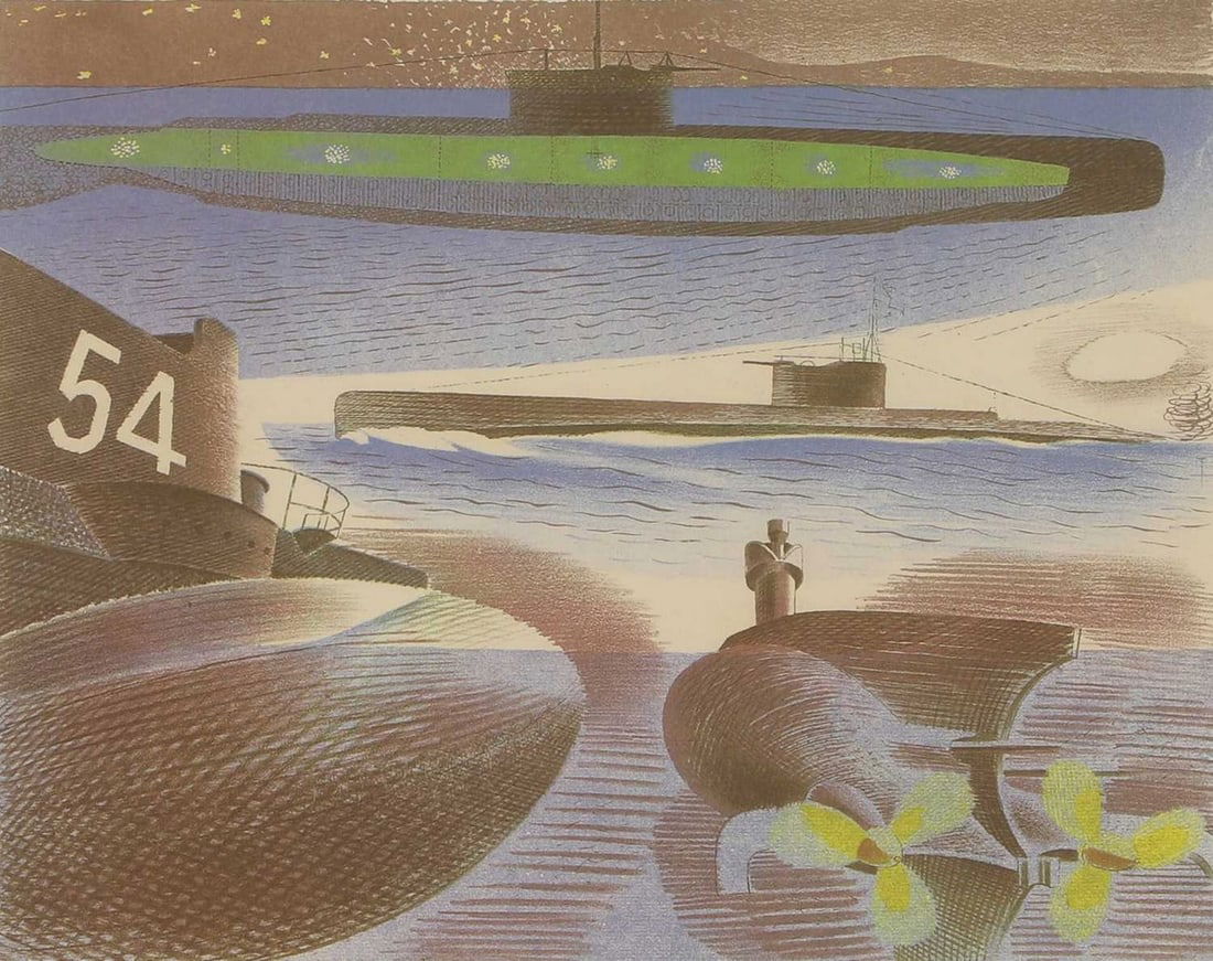 After Eric Ravilious Submarine submerged, from 'Submarine Dream': After Eric Ravilious Submarine submerged, from 'Submarine Dream' lithograph in colours, 1996, from 'Submarine Dream, Lithographs and Letters', edited by Brian Webb with an introduction by Peyton Skipw