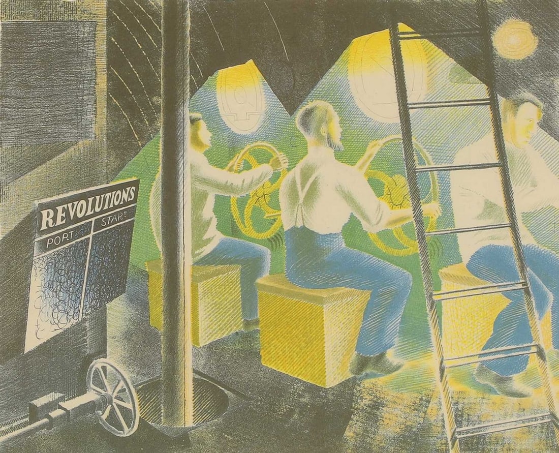 After Eric Ravilious Diving controls, from 'Submarine Dream': After Eric Ravilious Diving controls, from 'Submarine Dream' lithograph in colours, 1996, from 'Submarine Dream, Lithographs and Letters', edited by Brian Webb with an introduction by Peyton Skipwith,