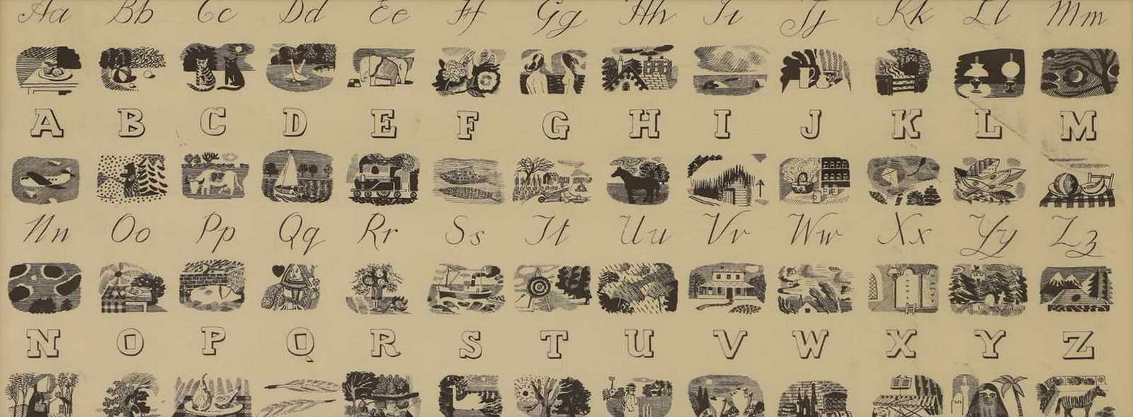 Kenneth Rowntree (British, 1915-1997) 'Alphabet', designed for Edinburgh Weavers in 1958: Kenneth Rowntree (British, 1915-1997) 'Alphabet', designed for Edinburgh Weavers in 1958 screenprint on cotton (44.5 x 116.6cm; framed 50 x 122cm) Condition Report: Light creasing with small bumps/rip