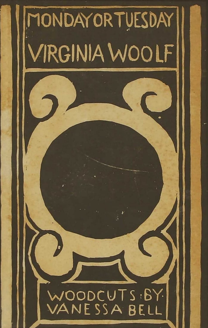 ▲ Vanessa Bell (British, 1879-1961) Cover for 'Monday or Tuesday' by Virginia Woolfe, 1921: ▲ Vanessa Bell (British, 1879-1961) Cover for 'Monday or Tuesday' by Virginia Woolfe, 1921 woodcut (visible 18.5 x 11.5cm; framed 36 x 27.5cm) Provenance: The collection of Michael Rand; thence