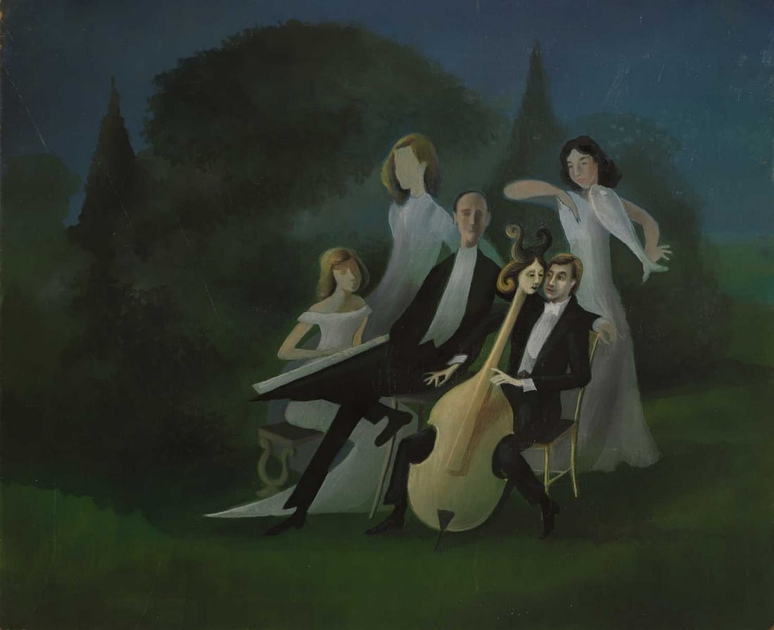 ▲ Ronald Ferns (British, 1925-1997) Evening soirée: ▲ Ronald Ferns (British, 1925-1997) Evening soirée watercolour and gouache on board (23 x 28cm; unframed) Condition Report: Light surface scuffs and abrasions with some spotting to upper ri