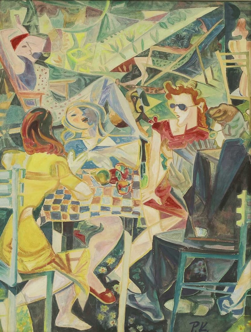 ▲ Pravoslav Kotik (Czech, 1889-1970) 'Strandcafe', 1939: ▲ Pravoslav Kotik (Czech, 1889-1970) 'Strandcafe', 1939 signed with monogram l.r., gouache over pencil (61 x 43.5cm; framed 82 x 64cm) (2, painting and certificate) Footnote: This lot is accompa