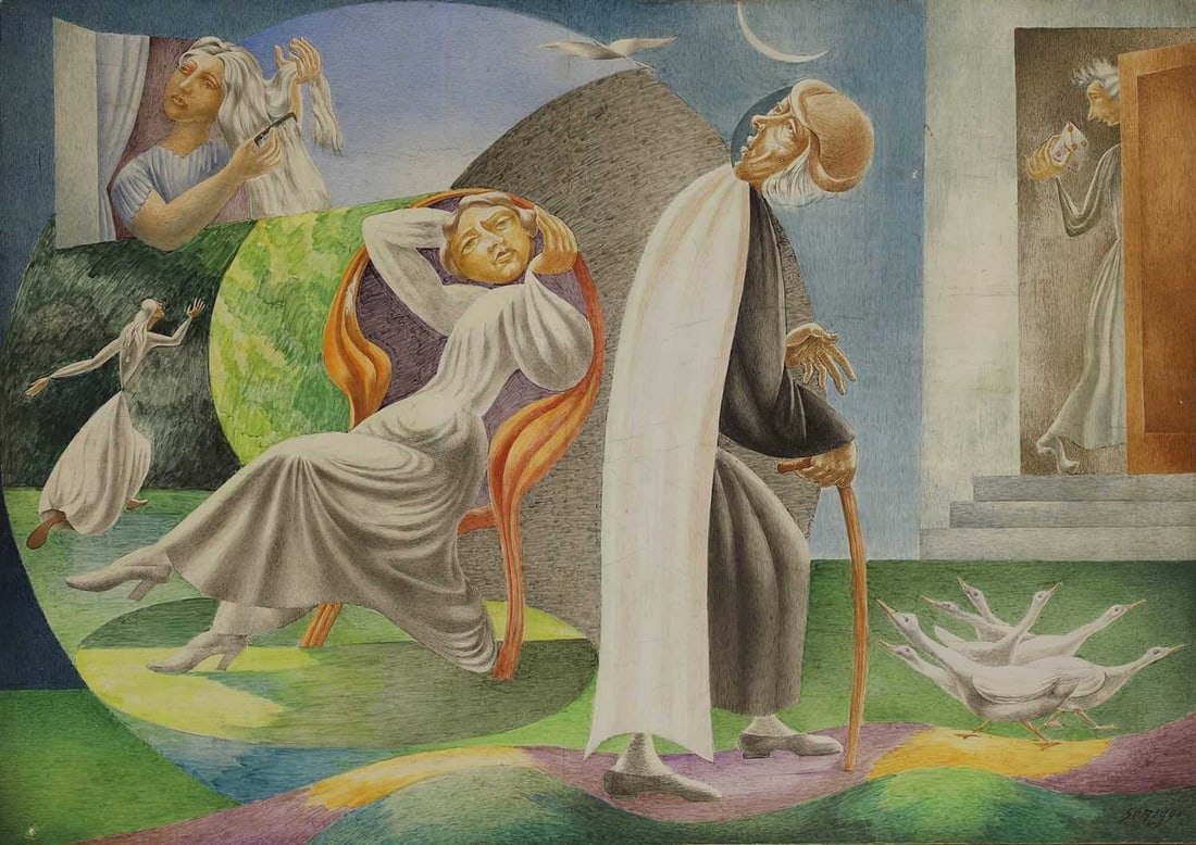 ▲ Léopold Survage (Russian-French, 1879-1968) 'Maison de repos': ▲ Léopold Survage (Russian-French, 1879-1968) 'Maison de repos' signed and dated 'Survage/43' l.r., also signed and inscribed with title verso, tempera on board (70 x 99cm; framed 71.5