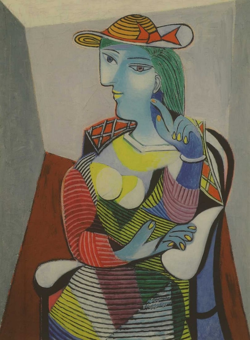 ▲ After Pablo Picasso 'Seated Woman (Portrait of Marie-Therese)', 1937: ▲ After Pablo Picasso 'Seated Woman (Portrait of Marie-Therese)', 1937 gouttelette on silk, printed later, number 61 from an edition of 85, printed by Felix Rosenstiel's Widow & Son Ltd., London