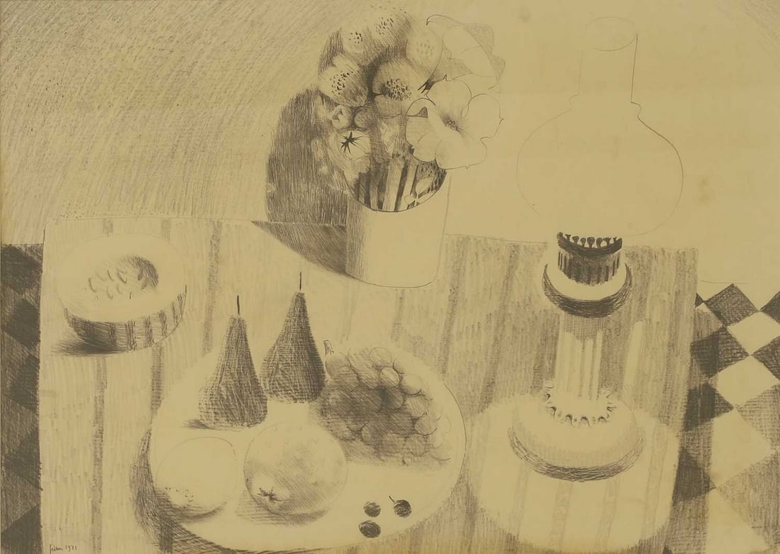 ▲ Mary Fedden RA (British, 1915-2012) 'Still Life with Fruit, Vase of Flowers and Lantern' (1 of 4)