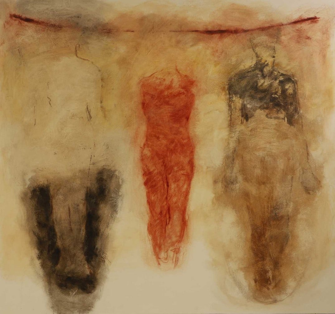 Rocio Rodriguez (Cuban-American, b.1952) 'Three Figures': Rocio Rodriguez (Cuban-American, b.1952) 'Three Figures' signed 'Rocío Rodriguez', inscribed with title and dated '1993' verso, oil on canvas (198 x 221cm, unframed) Condition Report: Appears to