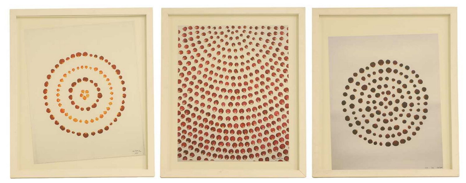 Jade Jagger (British, b.1971) Three colour prints of petals: Jade Jagger (British, b.1971) Three colour prints of petals each signed 'Jade Jagger' in pen l.r., dated '2010' and numbered 1/500 (58 x 48cm and similar; framed 73.5 x 63.5cm) (3) Provenance: Jade Ja