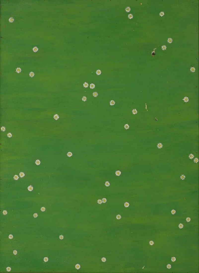 ▲ Jade Jagger (British, b.1971) Daisies: ▲ Jade Jagger (British, b.1971) Daisies oil on board (122 x 92cm; framed 130 x 100cm) Provenance: Jade Jagger, Kempsford Manor, Fairford, Gloucestershire. Condition Report: Surface dirt with bir