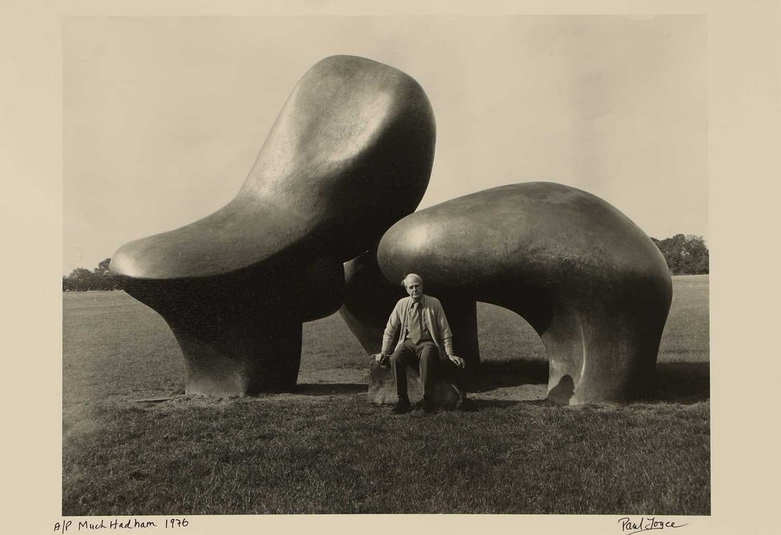 ▲ Paul Joyce (British, b.1944) Henry Moore with sheep sculpture at his home in Much Hadham,: ▲ Paul Joyce (British, b.1944) Henry Moore with sheep sculpture at his home in Much Hadham, 1976 gelatin silver print, artist's proof, signed 'Paul Joyce' in pen l.r., inscribed and dated 'A/P M