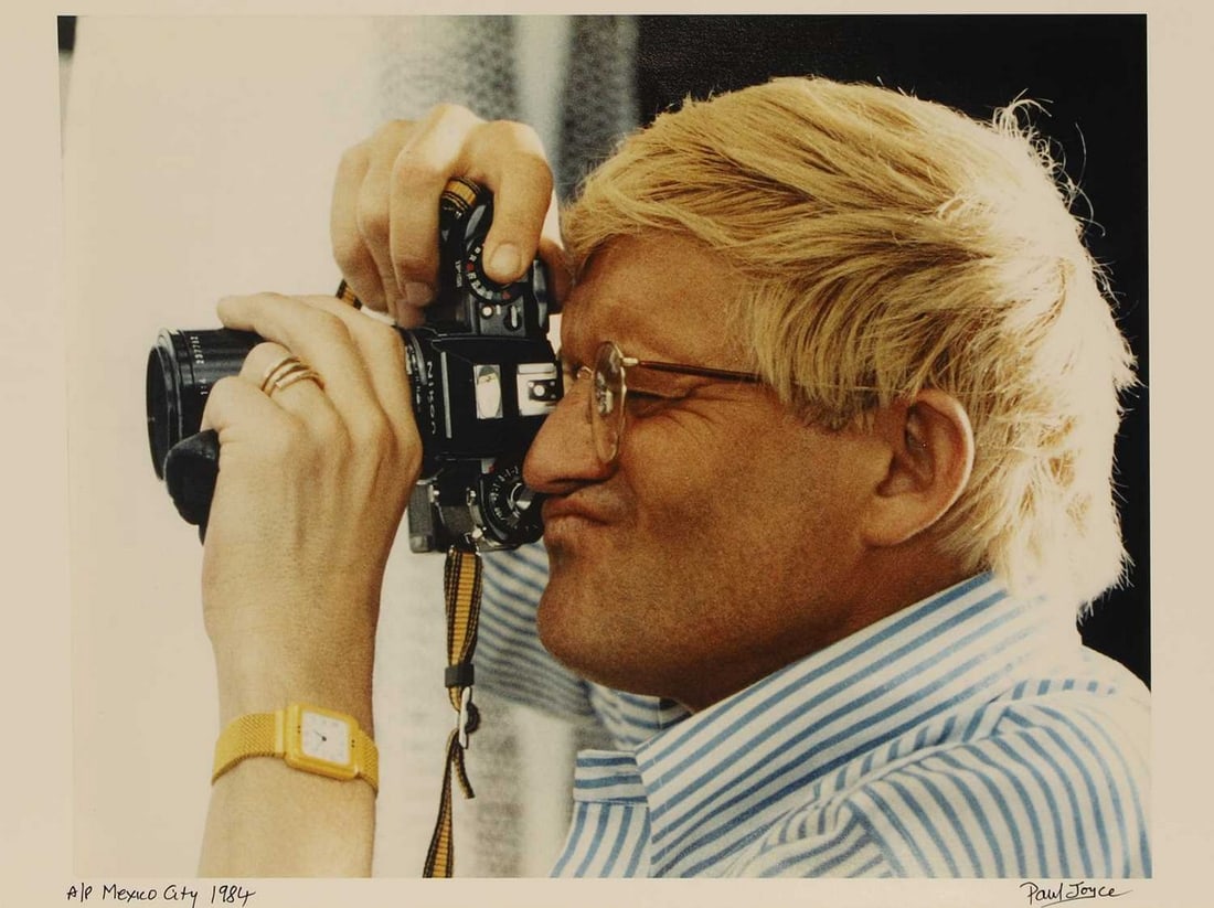▲ Paul Joyce (British, b.1940) David Hockney, Mexico City, 1984: ? Paul Joyce (British, b.1940) David Hockney, Mexico City, 1984 C-type print, artist's proof, signed 'Paul Joyce' in pen l.r., inscribed and dated 'A/P Mexico City 1984' l.l. (33 x 48.5cm; unframed) P