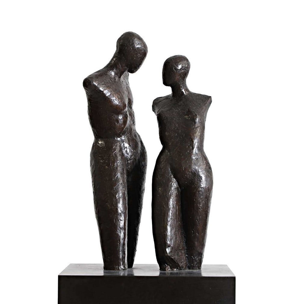 S... C... (20th century) A couple: S... C... (20th century) A couple bronze, signed with initials 'SC', numbered 1/8 (30cm wide, 30cm deep, 50cm high including metal base; 173cm high overall on metal plinth) Provenance: The Richard Col