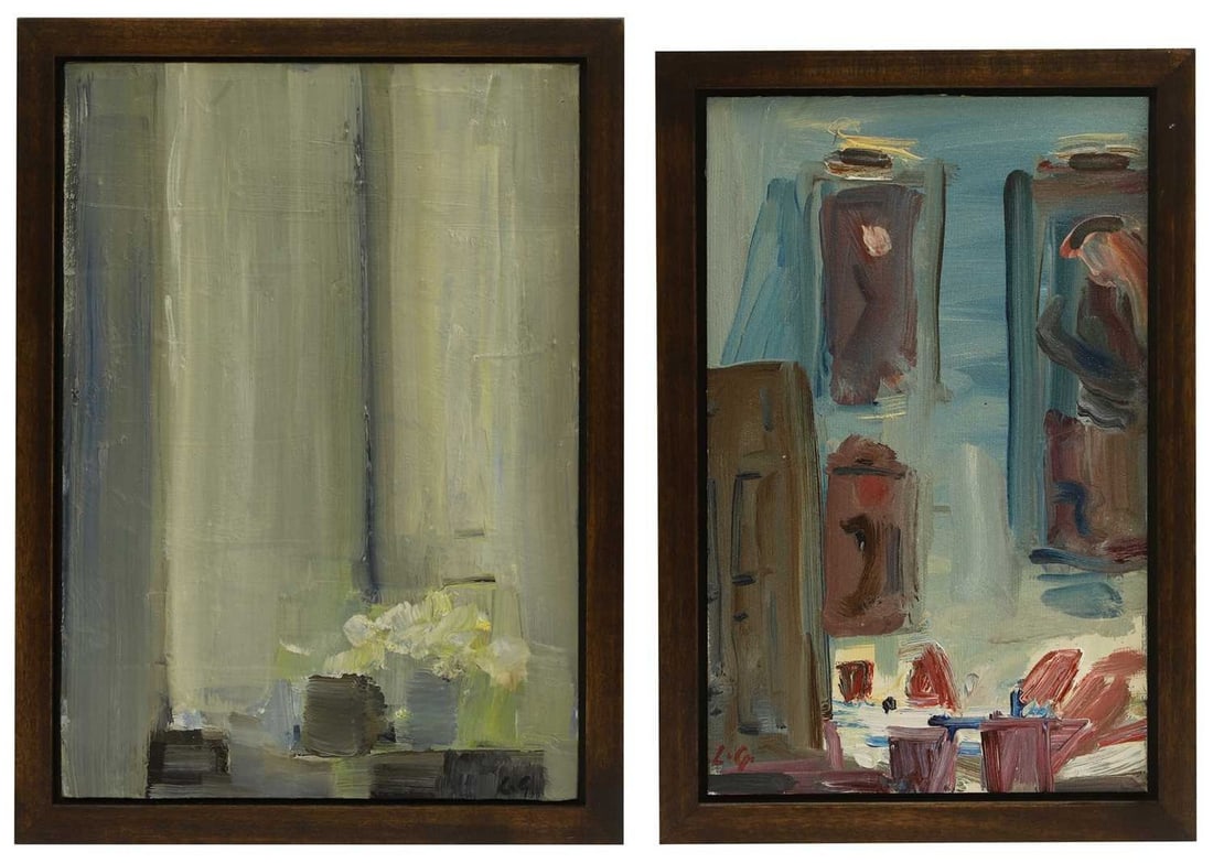 Lindy Guinness (British, 1941-2020) 'Music Room, Clandeboye' and 'Corner of Blue Light': Lindy Guinness (British, 1941-2020) 'Music Room, Clandeboye' and 'Corner of Blue Light' two, the first signed with initials l.r., the second signed with initials l.l., both also signed, inscribed and