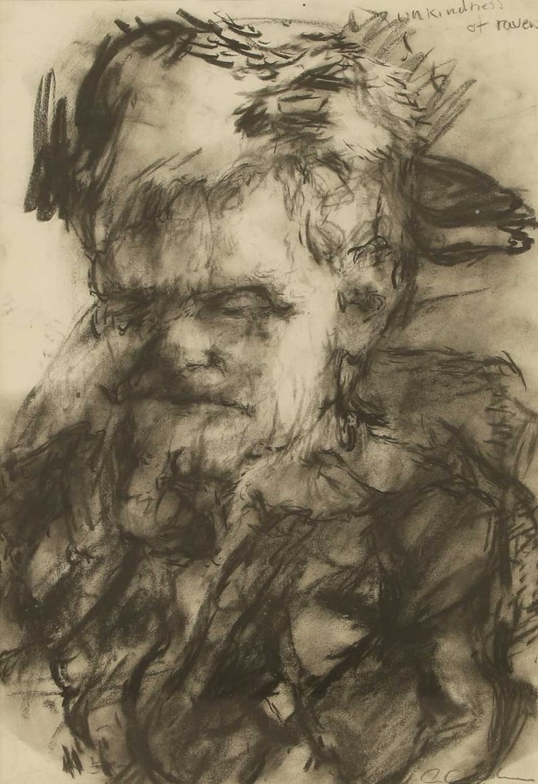 ▲ Catherine Goodman (British, b.1961) Portrait of John Heath Stubbs: ▲ Catherine Goodman (British, b.1961) Portrait of John Heath Stubbs signed 'C Goodman' l.r., inscribed 'unkindness of ravens' u.r., charcoal (39.5 x 27cm; framed 59 x 45cm;) Provenance: The arti