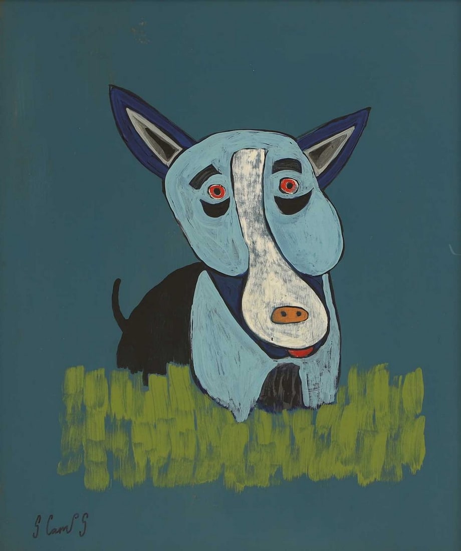 ▲ Steve Camps (British, b.1957) Blue dog: ▲ Steve Camps (British, b.1957) Blue dog signed 'S Camps' l.l., dated '2024' with sketch of a whale verso, acrylic on board (48 x 40.5cm; framed 58 x 50cm) Condition Report: Abrasion to upper ed