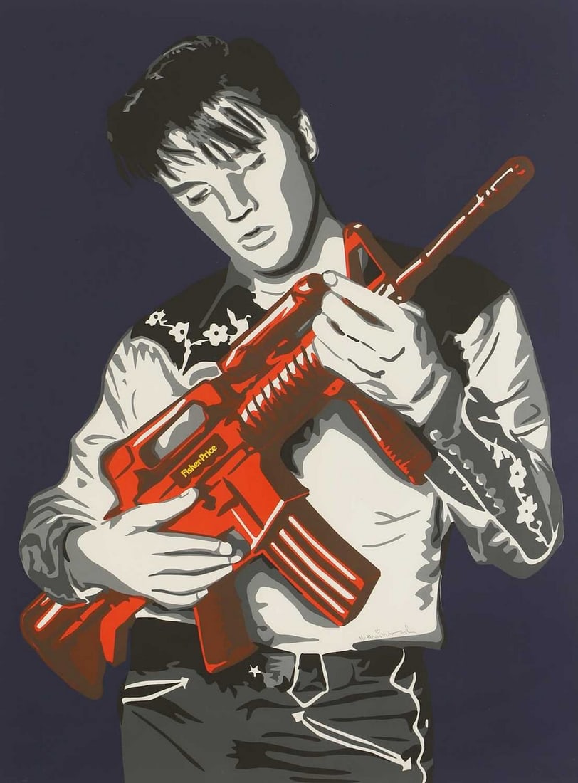 ▲ Mr Brainwash (French, b.1966) 'Don't Be Cruel' (Blue), 2008: ▲ Mr Brainwash (French, b.1966) 'Don't Be Cruel' (Blue), 2008 screenprint in colours, signed 'Mr Brainwash' in pencil on shirt l.c. and numbered 14/15 (image 115 x 86cm; framed 131.5 x 102cm) Co