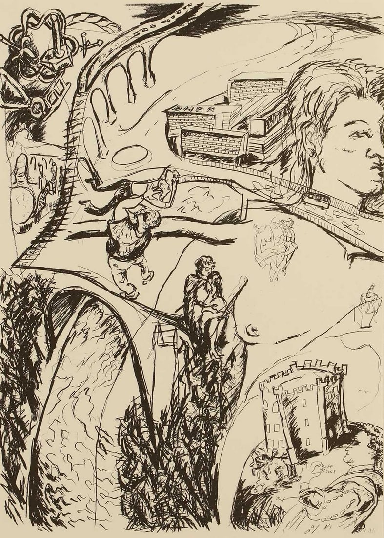 ▲ Peter Doig (British, b.1959) and Felicity 'Flick' Allen (British, b.1952) 'The Naked City',: ▲ Peter Doig (British, b.1959) and Felicity 'Flick' Allen (British, b.1952) 'The Naked City', 1986 a portfolio of twelve lithographs with title page and justification, published by Air Gallery,