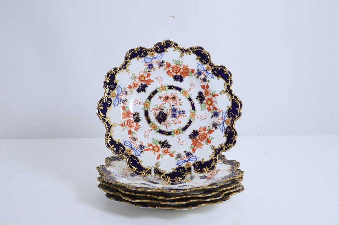 Five Royal Crown Derby porcelain plates, late 19th to early 20th century, (1 of 3)
