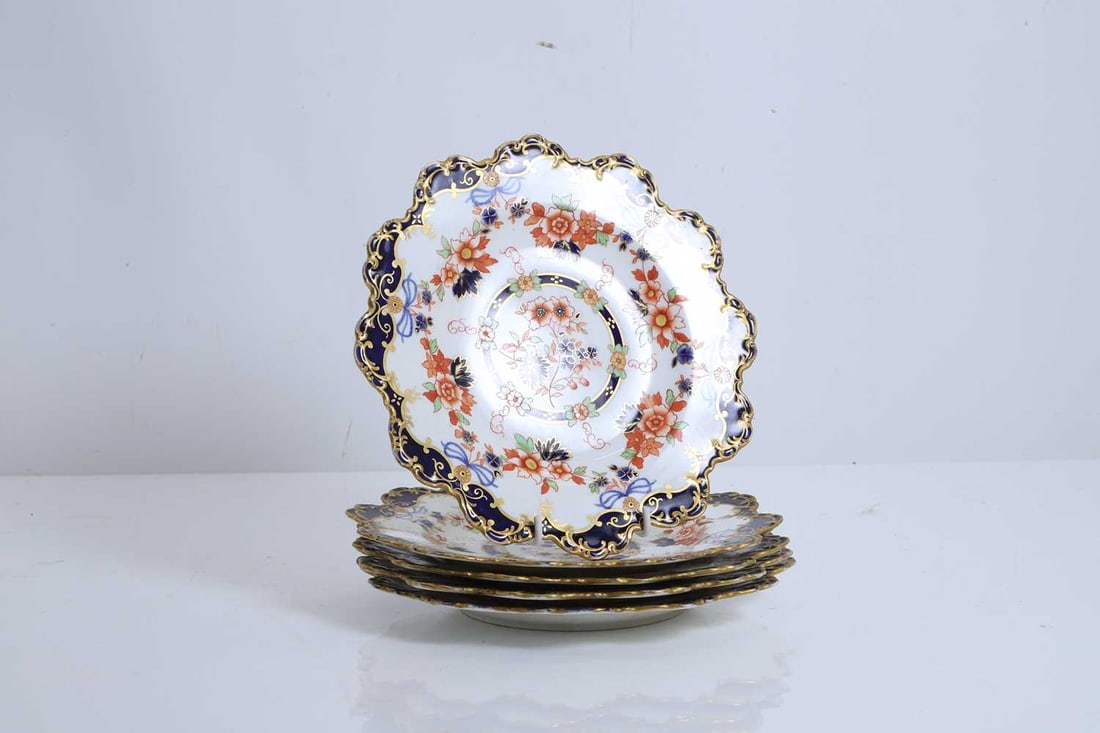 Five Royal Crown Derby porcelain plates, late 19th to early 20th century, - 2