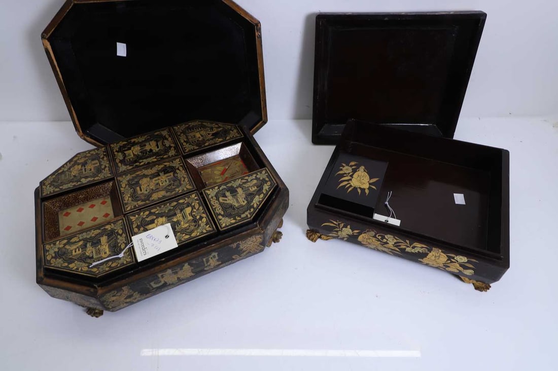 A Chinese export lacquered games box, 19th century, - 2