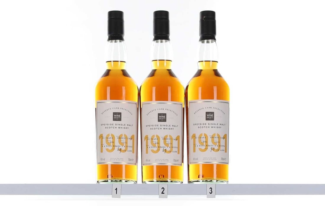 Reserve Cask Selection - 30 years old - distilled 1991: Reserve Cask Selection - 30 years old - distilled 1991 The Wine Society, Cask Selection No.2 Speyside, Single Malt Scotch Whisky (3) Provenance: Bought and stored with The Wine Society prior to