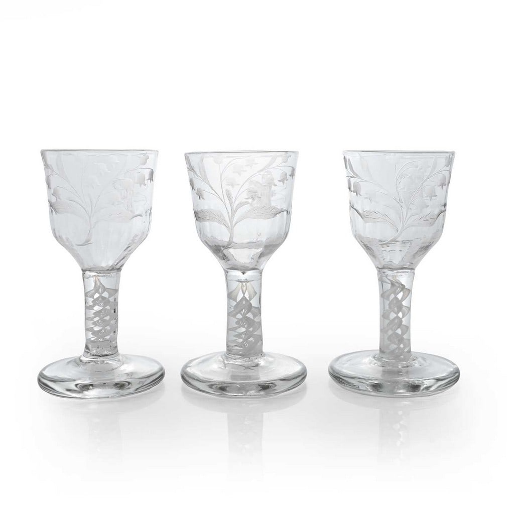 A set of three wine glasses, circa 1765, (1 of 3)