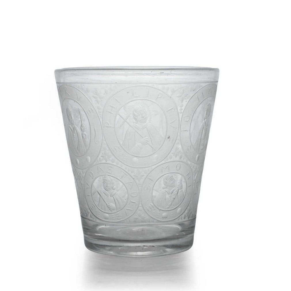 An engraved 'Apostles'-type beaker, 19th century and later, Bohemian, (1 of 3)