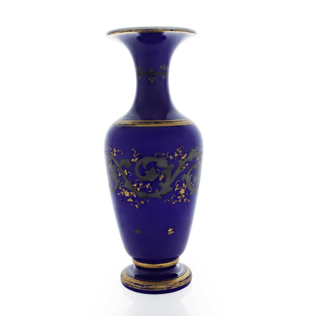 An opaline glass vase, circa 1880, French, in the manner of Baccarat, (1 of 2)