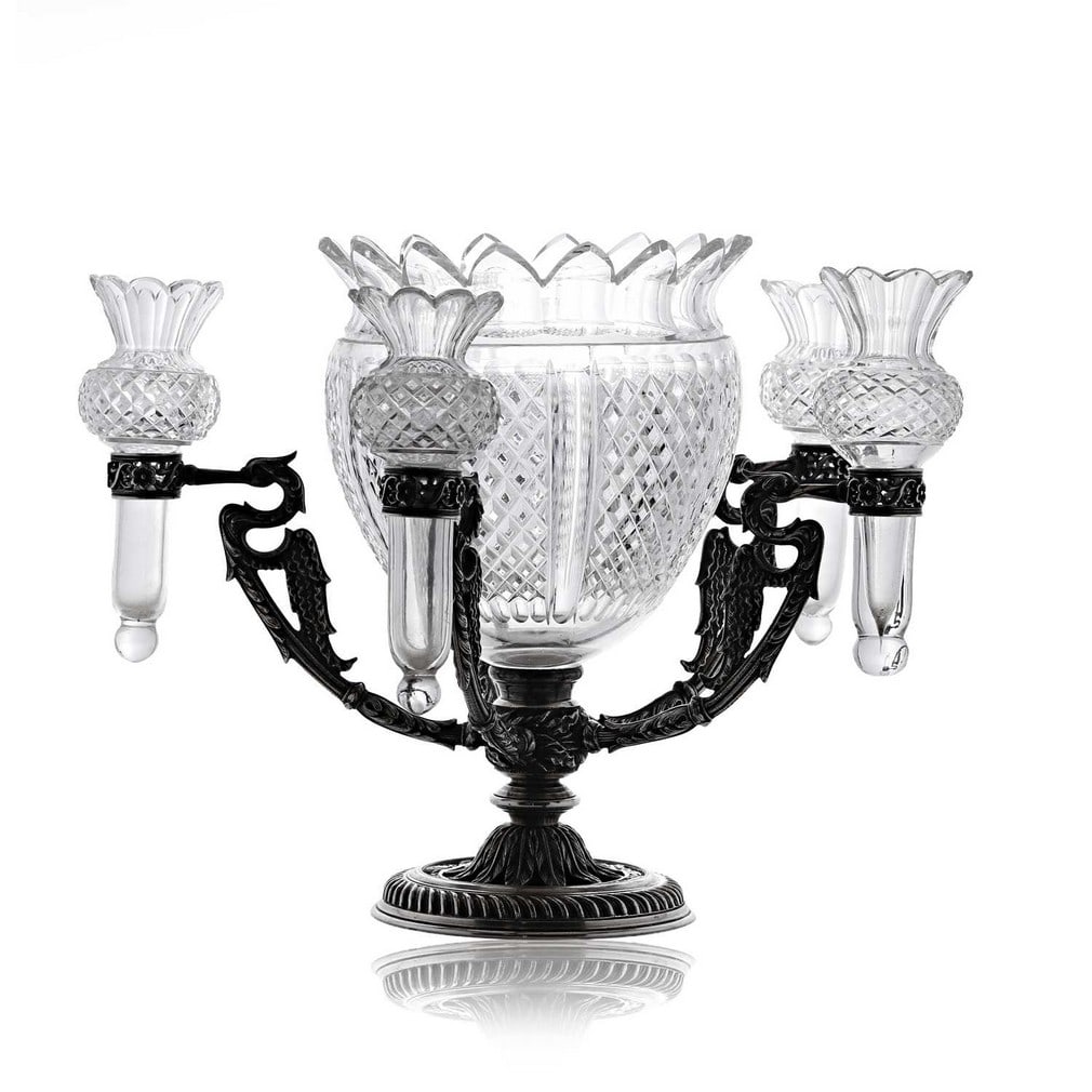 F & C Osler, a cut-glass and silver-plated epergne, circa 1890, Birmingham, (1 of 3)