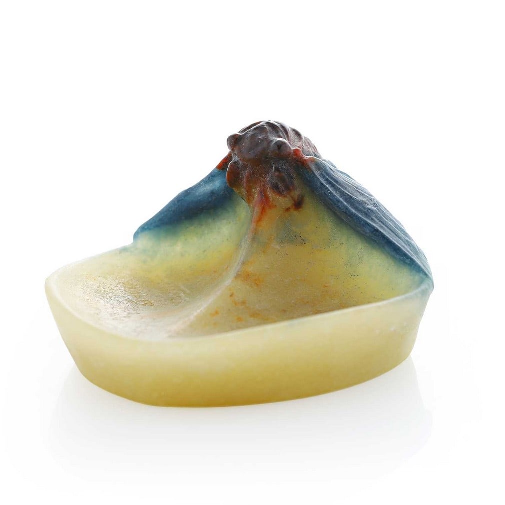 E Royer for Amalric Walter (French, 1870-1959), a pâte-de-verre dish, circa 1920, French,: E Royer for Amalric Walter (French, 1870-1959), a pâte-de-verre dish, circa 1920, French, modelled as a leaf-form dish with a cicada perched beside, incised signatures 'A Walter Nancy' and 'E Roy