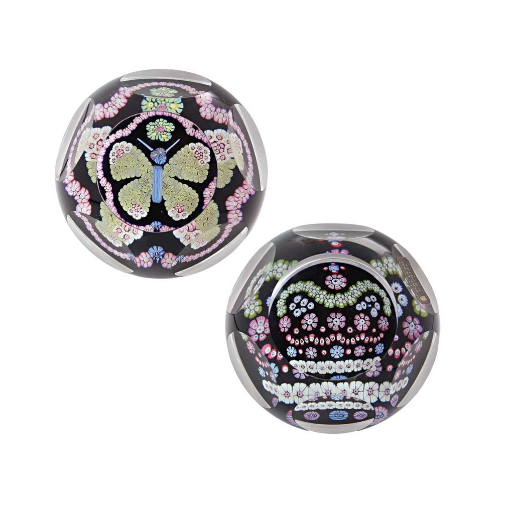Geoffrey Baxter (British, 1922-1995) for Whitefriars, two paperweights, circa 1977 and 1979,: Geoffrey Baxter (British, 1922-1995) for Whitefriars, two paperweights, circa 1977 and 1979, the first to commemorate the Silver Jubilee of Queen Elizabeth II, numbered 407 of 1500, the second centred