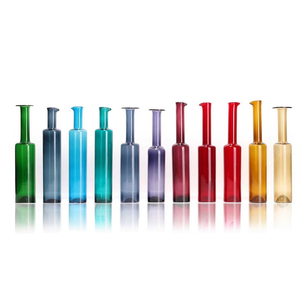 Nanny Still (Finnish-Belgian, 1926-2009) for Riihimäen Lasi Oy, a collection of eleven: Nanny Still (Finnish-Belgian, 1926-2009) for Riihimäen Lasi Oy, a collection of eleven 'Koristepullo' vases, circa 1960, Finnish, each of cylindrical form, engraved signature 'Riihimäen Lasi