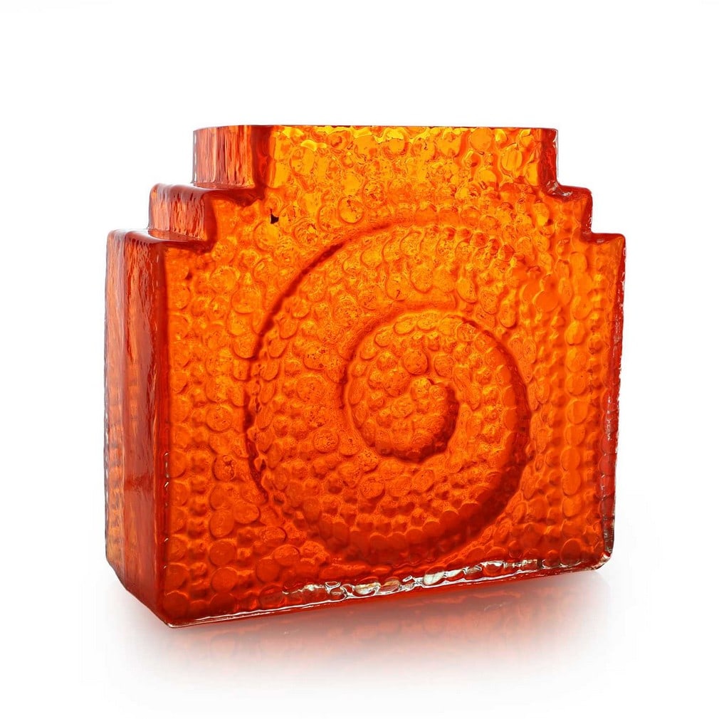 Nanny Still (Finnish-Belgian, 1926-2009) for Riihimäen Lasi Oy, a 'Kometti' vase, circa 1970,: Nanny Still (Finnish-Belgian, 1926-2009) for Riihimäen Lasi Oy, a 'Kometti' vase, circa 1970, mould-blown glass, in clear over orange glass (19.5cm wide, 8.5cm deep, 18.2cm high) Condition Report