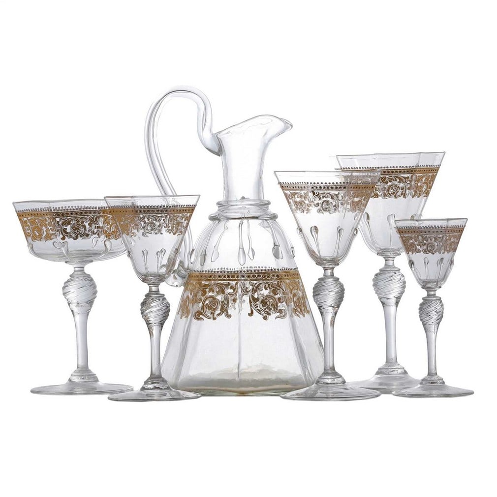 A Murano glass table service, 20th century, Italian, in the manner of Salviati, (1 of 7)