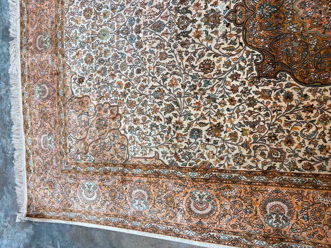 A Persian design part silk rug, - 8