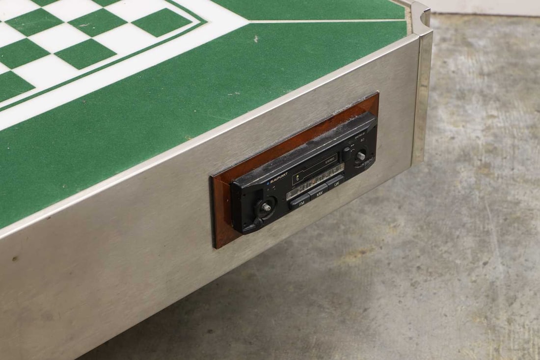 An Art Deco style brushed stainless steel and chromium games table top, 20th century, - 2