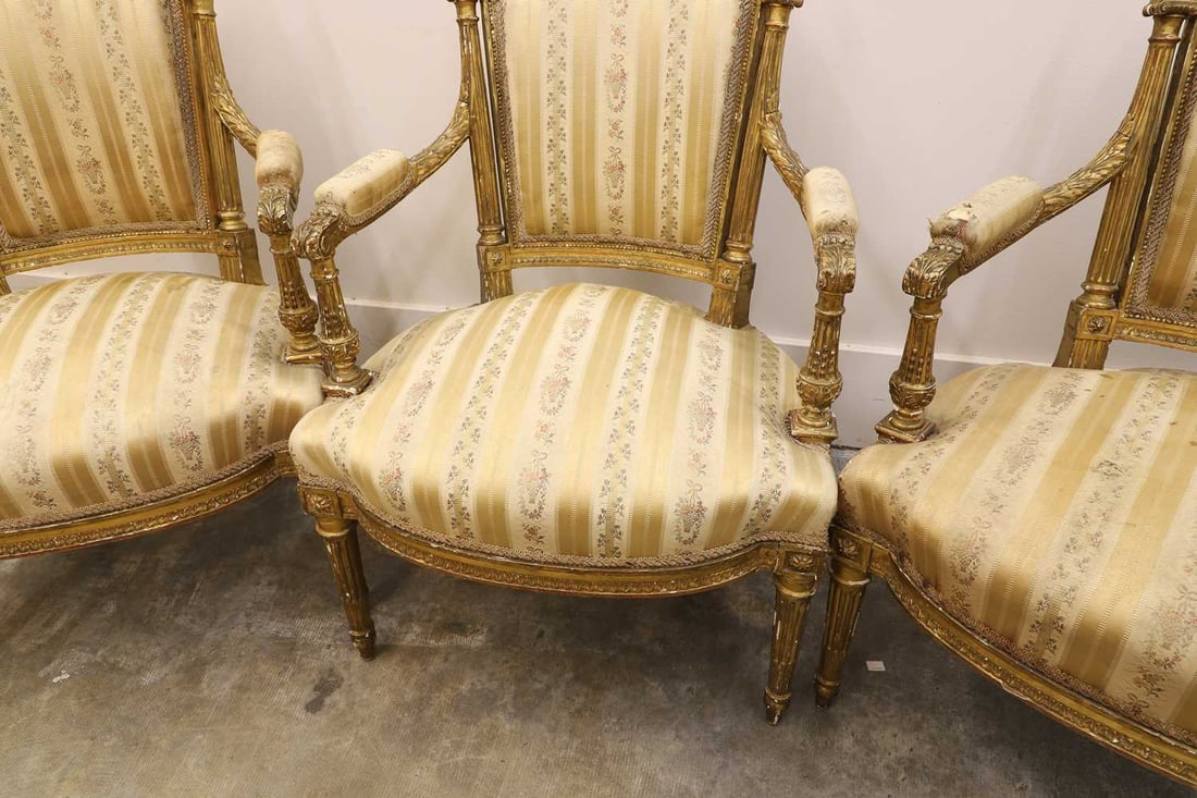 A set of four Louis XVI style fauteuils, early 20th century, French, - 3