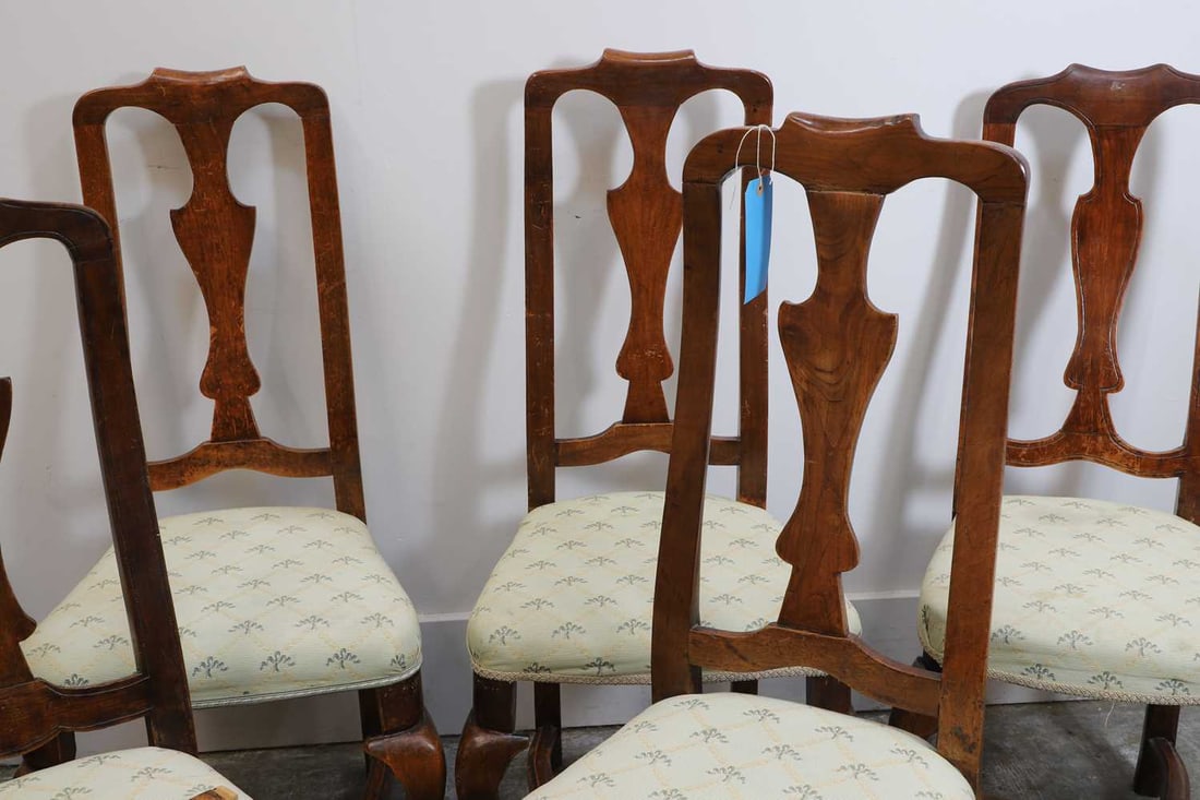A set of six Queen Anne style walnut dining chairs, late 18th to early 19th century, - 2