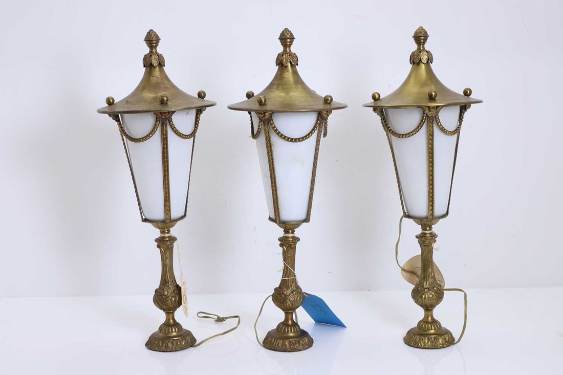 A set of three brass and glass table lamps, 20th century, (1 of 1)