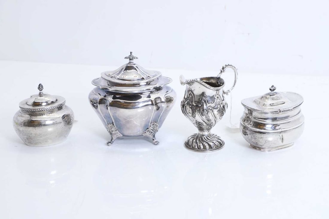 A group of three covered silver sugar bowls, (1 of 1)