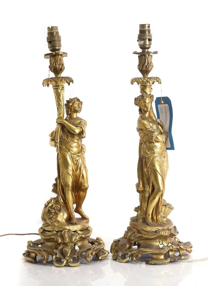 A pair of gilt metal table lamps, - 10