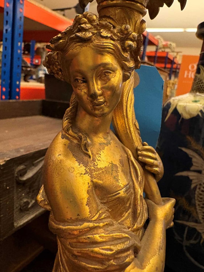 A pair of gilt metal table lamps, - 7