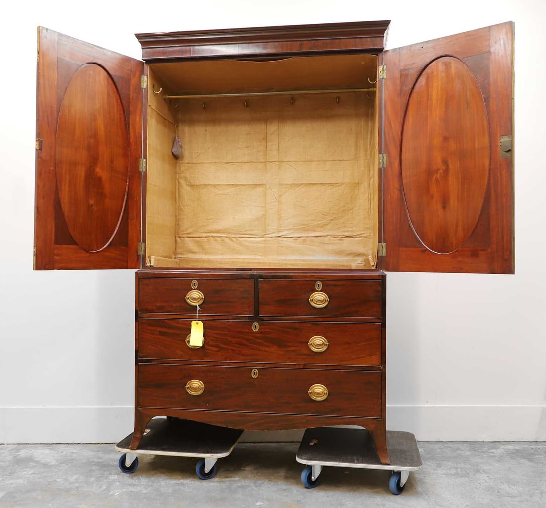 A George III mahogany linen press, late 18th century, - 2