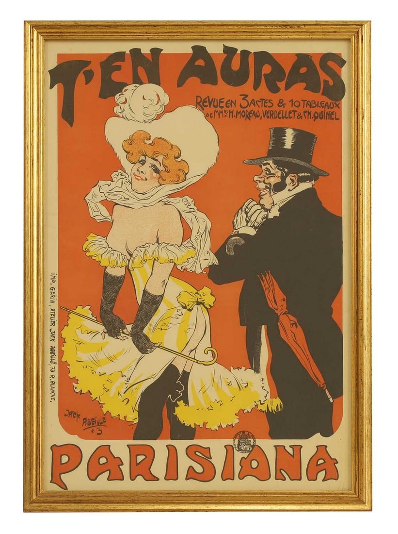 Jack Abeillé (French, 1873-1939), 'T'en Auras',: Jack Abeillé (French, 1873-1939), 'T'en Auras', 1903, an Art Nouveau advertising poster, with a République Française stamp, signed and dated '03', printed 'imp. Gerin, Atelier Jack Abei