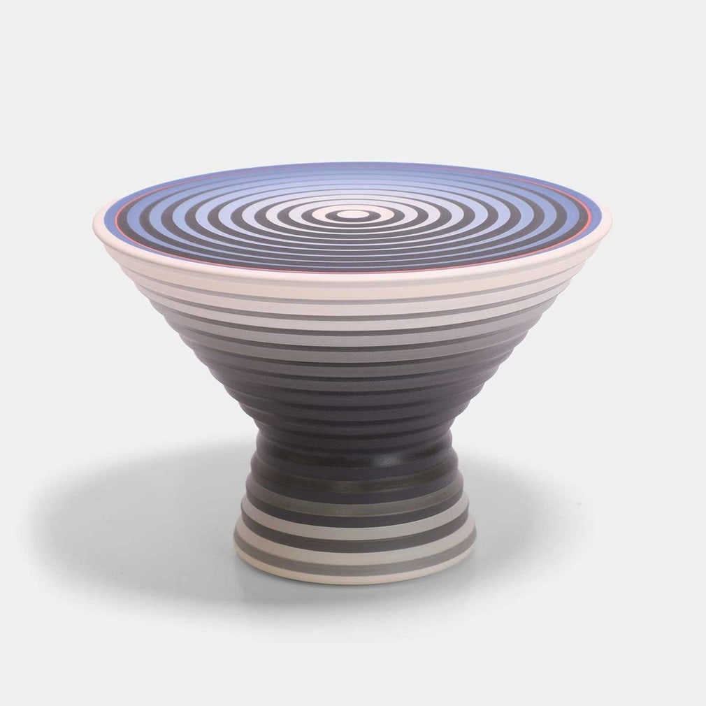 Jin Eui Kim (South Korean, b.1977), a 'JEK13 Trapezoid Form',: Jin Eui Kim (South Korean, b.1977), a 'JEK13 Trapezoid Form', 2017, earthenware, wheel-thrown and brushed with eighteen different tones of engobes, with pressed marks (17.5cm diameter, 11.5cm high) Pr